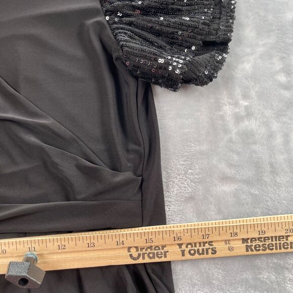 Chaus Dress Womens Large Black Jersey Knit Sequin Flutter Sleeve Surplice Neck - Picture 6 of 14